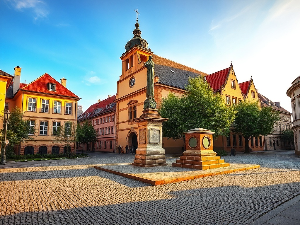 Stara ulica Lubawy z tradycyjnymi budynkami z końca XX wieku