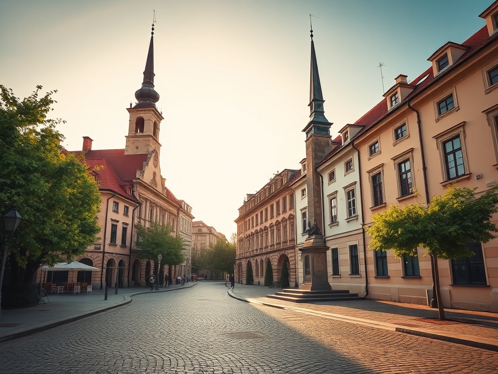 Widok na rynek w Lubawie z zabytkowymi kamienicami
